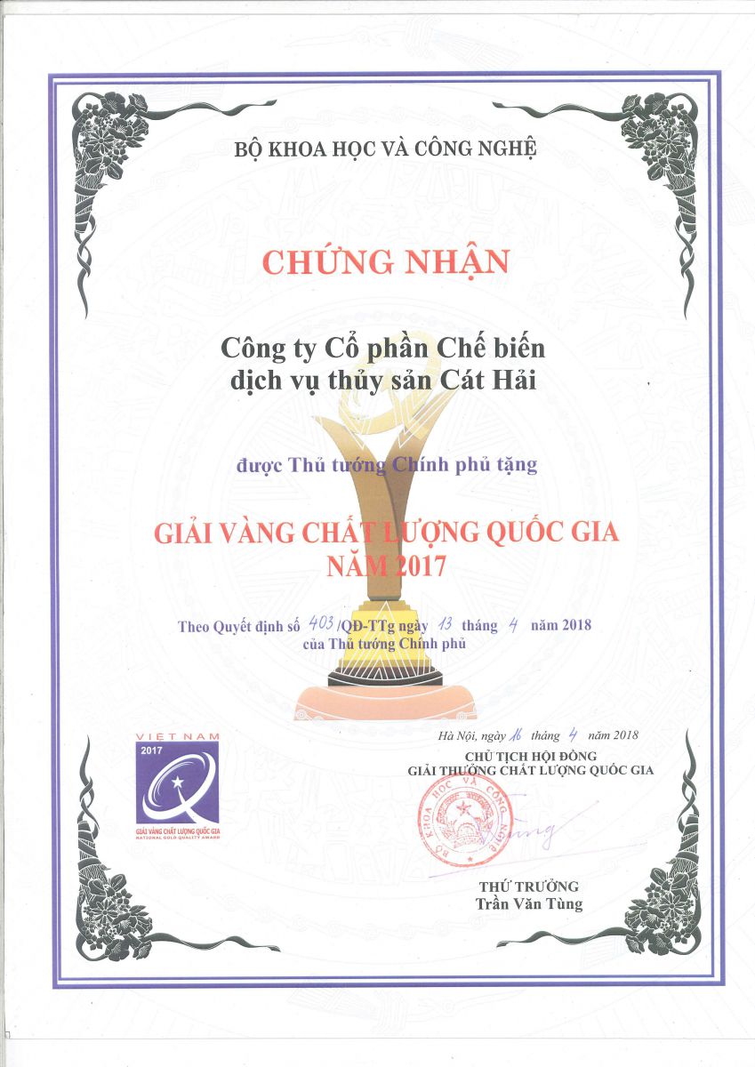 Giải vàng chất lượng quốc gia năm 2017