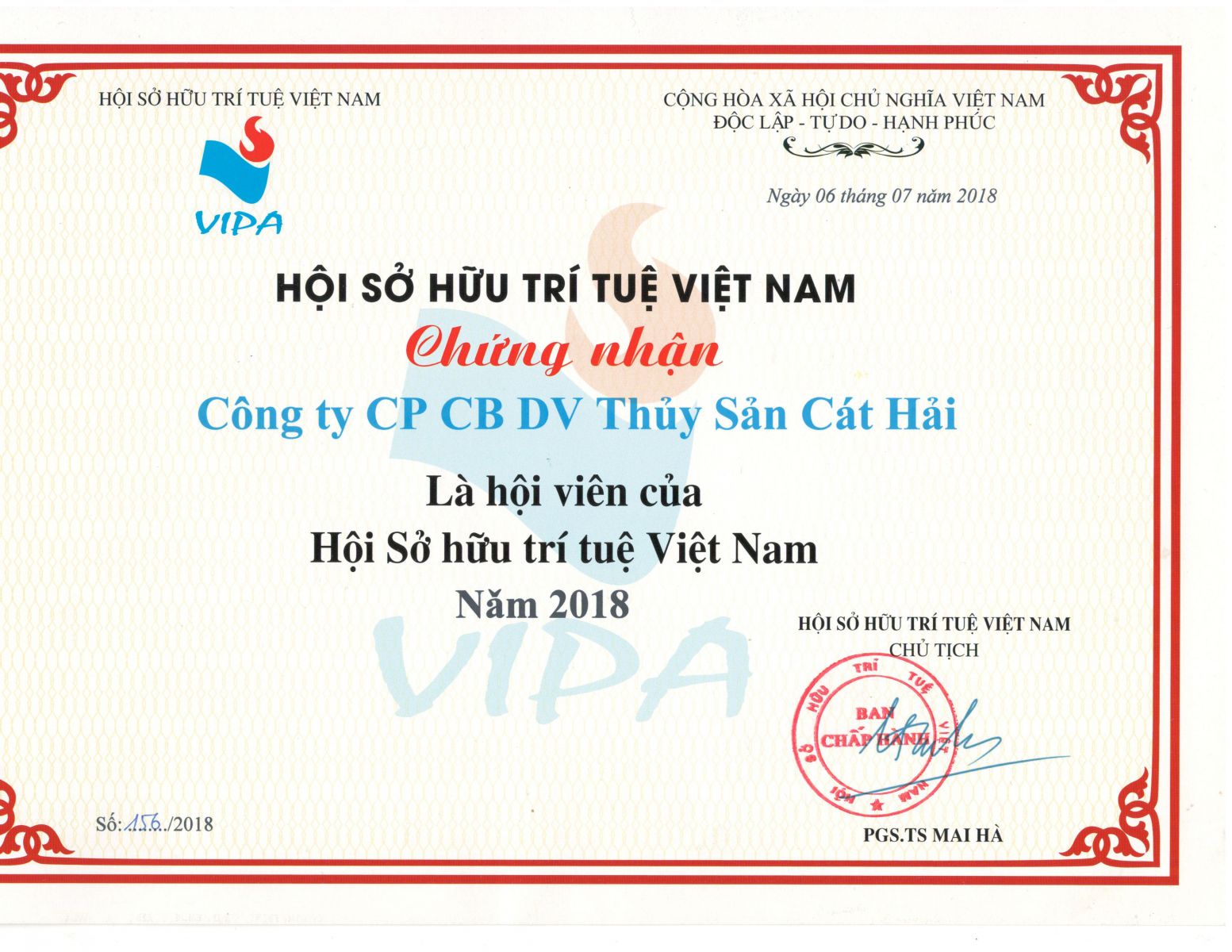 Chứng nhận hội sở hữu trí tuệ Việt Nam