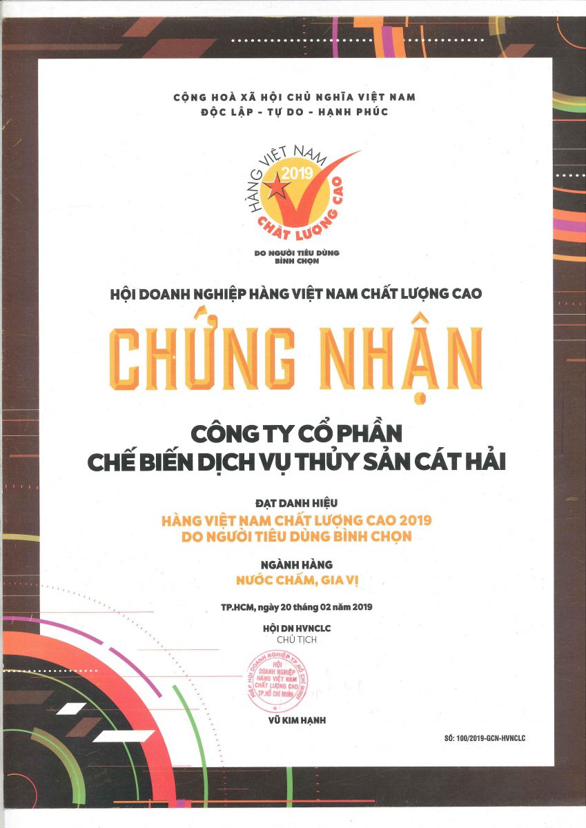 Chứng nhận hàng Việt Nam chất lượng cao năm 2019