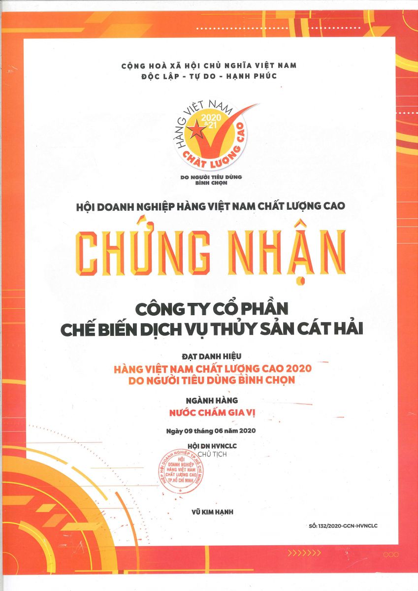 Chứng nhận hàng Việt Nam chất lượng cao năm 2020