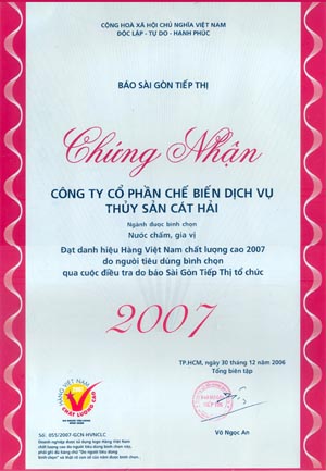 Báo Sài Gòn tiếp thị chứng nhận sản phầm hàng Việt Nam chất lượng cao 2007